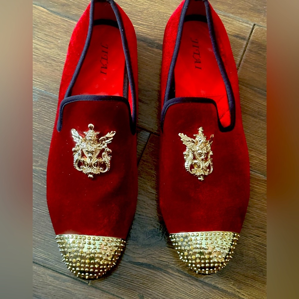 Men’s slippers (Burgundy/gold)velvet